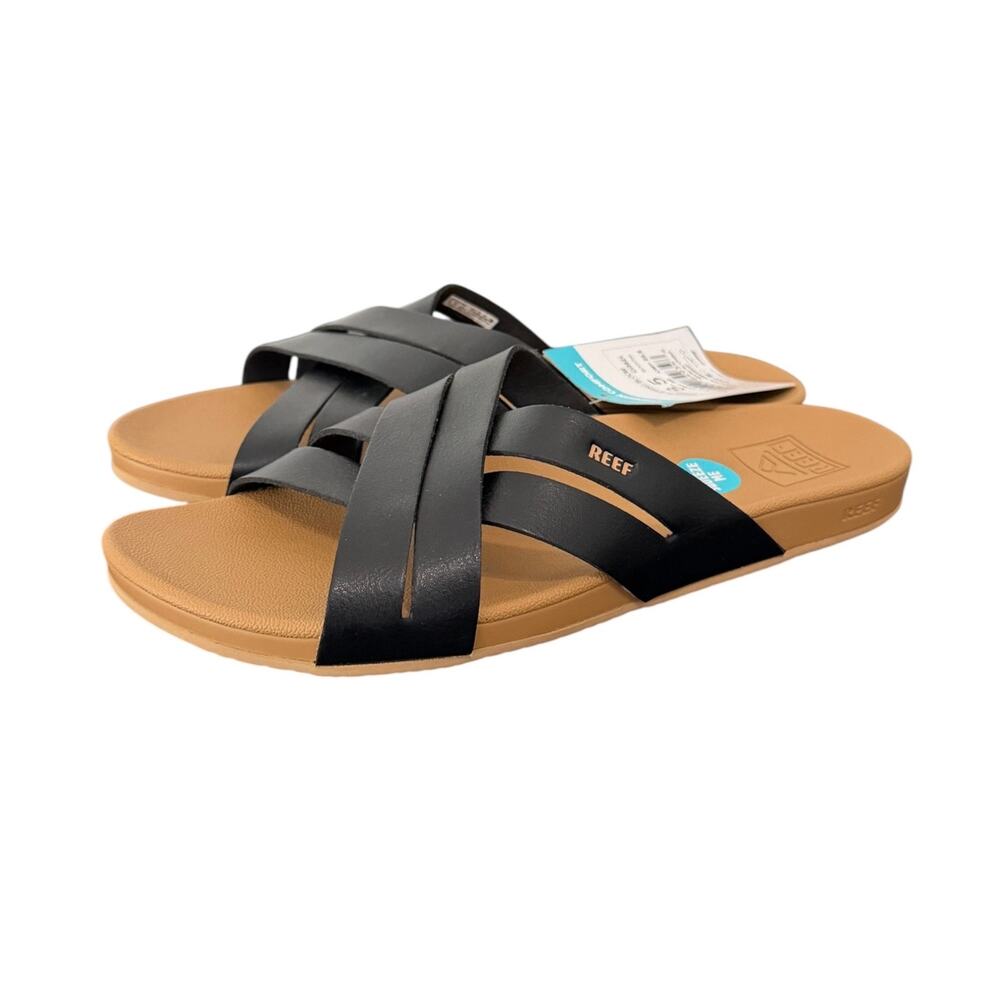 Reef Cushion Spring Bloom Slide Sandals Black Women’s 8.5 Beach Resort NWT - Picture 3 of 8